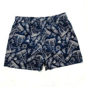 Vtg Stephen Williams Swim Trunks Board Shorts Print Mesh Brief Lined L Navy NWOT